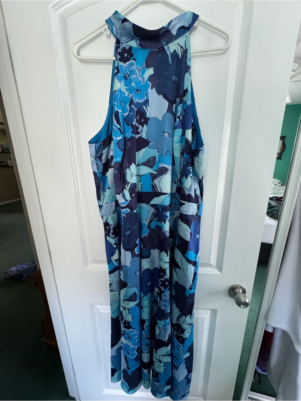 Tahari ASL Blue Multi Floral Halter Maxi Dress